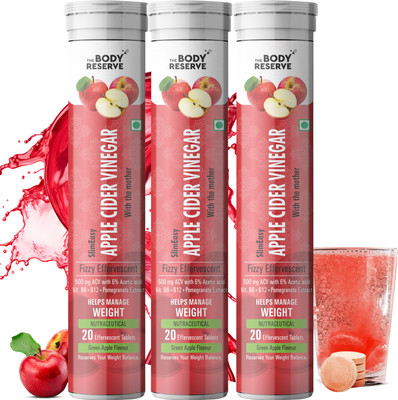 THE BODY RESERVE Apple Cider Vinegar Effervescent Tablet OF Weight Loss With Vitamin B6 &B12 POC3(3 x 20 Tablets)