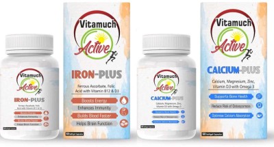 VITAMUCH Iron Plus + Calcium Plus Multivitamins for Men and Women (Pack of 2)(2 x 30 Capsules)