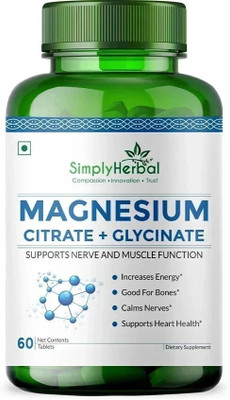 Simply Herbal Magnesium Citrate + Glycinate 500Mg Support Nerve & Muscle Function(60 Tablets)