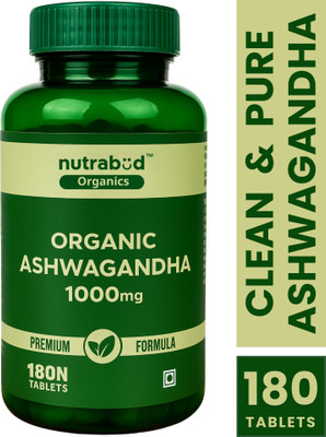 Nutrabud Organics Ashwagandha 1000mg - Supports Strength, Energy & Stress Relief(180 Tablets)