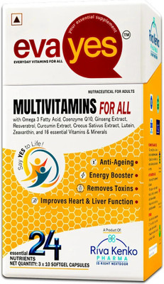 Riva Kenko Eva Yes Multivitamins for all with Omega 3 Fatty, 16 Essential Vitamin & Mineral(30 Capsules)