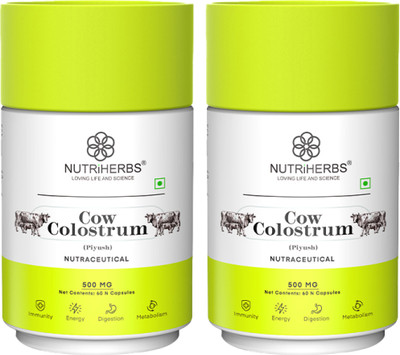 Nutriherbs Cow Colostrum Capsule | Gut Health Supplement & Immunity Booster for Men & Women(2 x 60 Capsules)