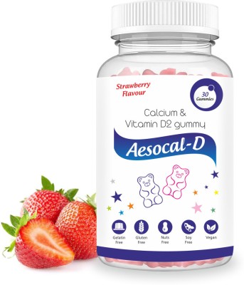 Aesthetic Softcaps Calcium & Vitamin D2 Gummies | Aesocal-D | Strawberry Flavour | (30 Gummies)(30 No)