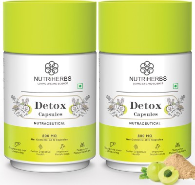 Nutriherbs Detox with Goodness of Amla, Turmeric, Giloy, & Manjistha for Body Cleanser(2 x 60 Capsules)