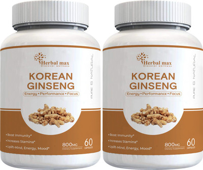 Herbal max Korean Ginseng for energy, performance & focus for Men & women(2 x 60 Capsules)