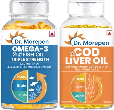 Dr. Morepen Omega 3 Triple Strength & COD Live Oil - Pack of 2(2 x 60 Capsules)