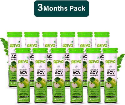 OZiva ACV Moringa (Green Apple)To Control Cravings, Apple Cider Vinegar,No Added Sugar(12 x 15 Tablets)