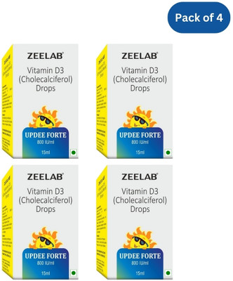 zeelab Updee 800 IU/ml | Cholecalciferol Drops Vitamin D3 Liquid Supplement(4 x 15 ml)