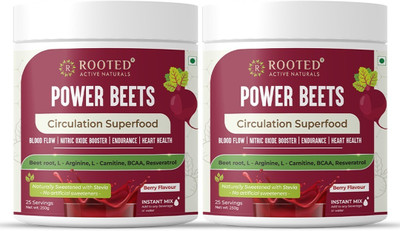 ROOTED Power Beets - Organic Beet root powder with L arginine, L Carnitine (Pack of 2)(2 x 250 g)