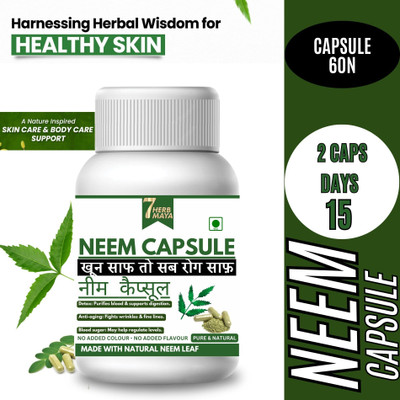 7Herbmaya Neem Capsules - Natural Blood Purifier | Controls Acne & Pimples |Boost Immunity(60 Capsules)