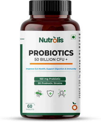 Nutrolis Probiotics Supplement 150mg Prebiotic – For Digestive Wellness – 10 Billion CFU(60 Tablets)