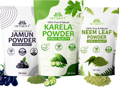 INTIMIFY Neem Karela Jamun Powder | Regulates Blood Sugar Levels | Lowers Bad Cholesterol(3 x 100 g)