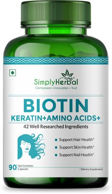 Simply Herbal Premium Biotin 10,000 Mcg+ Bamboo Extract, Keratin & Piperine(90 No)