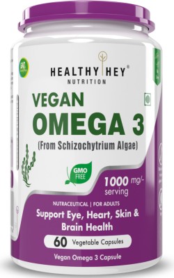 HealthyHey Nutrition Natural Omega 3 - Plant-Based - Support Heart, Brain & Joint - 60 Veg Capsules(1000 mg)