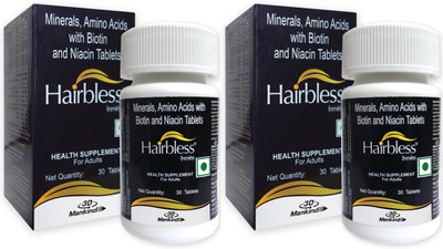Hairbless Hair Supplement | Biotin and Niacin | Enriched with L-Cystiene | 30 Tabs x 2(2 x 30 Tablets)