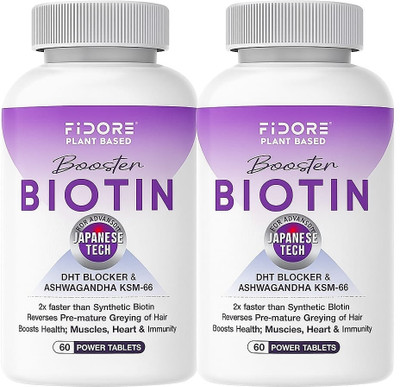 FIDORE Hair Growth Biotin Plant-Based Japanese Tech Booster Biotin Tablets(2 x 60 Capsules)
