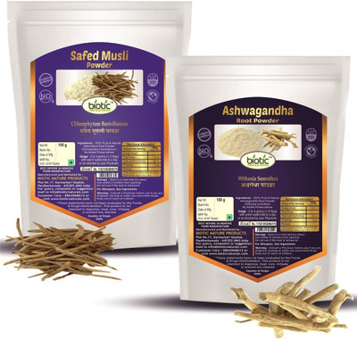 biotic Ashwagandha & Safed Musli Powder (Ashwagandha and Safed Musli) -Combo 100 g Each(200 g)