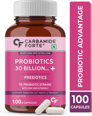 CARBAMIDE FORTE Probiotic & Prebiotic Supplement 30 Billion CFU with16 Strains 100mg Per Capsule(100 No)