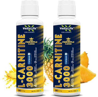 VedixLife L-Carnitine Liquid Supplement 3000mg For Fat Burners Pineapple Flavor Combo Pack(2 x 450 ml)