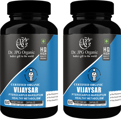 Dr. JPG Organic Bijaysar/Vijaysar Capsules For Sugar Control Organic Certified.(2 x 60 Capsules)