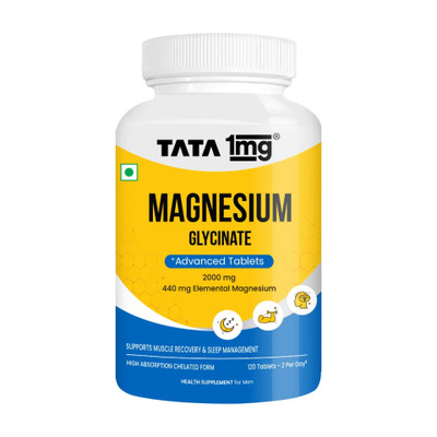 TATA 1mg Magnesium Glycinate Tablets | For Muscle Recovery, Sleep & Nerve Health(120 x 1 Tablets)