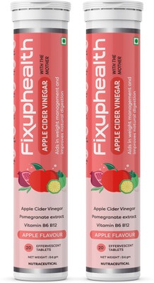 FIXUPHEALTH Apple cider vinegar with the mother Effervescent Tablets Apple Flavour Pack of 2(2 x 20 Tablets)