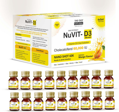 The Old Natural Nuvit D3 Vitamin D3 I Sugar Free Nano Shots I Mango - (Pack of 1)(20 x 5 ml)