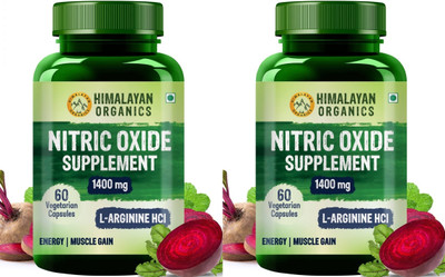 Himalayan Organics Nitric Oxide 1400mg With L-Arginine Supplement ,60 Veg Capsules x Pack of 2(2 x 60 Capsules)