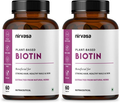 Nirvasa Plant Based Biotin Tablet For Hair Growth & Glowing Skin(2 x 60 Capsules)