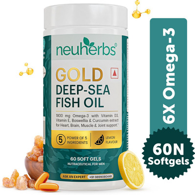 Neuherbs Gold Deep Sea Omega 3 Fish Oil | EPA- 1080mg & DHA- 720mg with Vitamin D3 & E(60 Capsules)