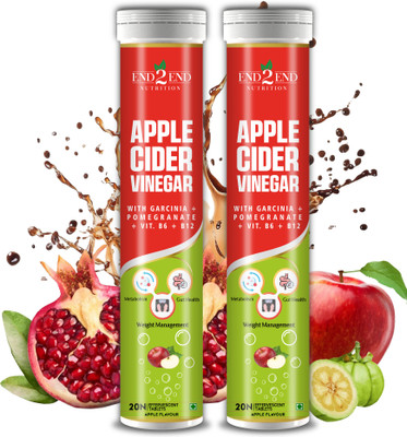 End2End Nutrition Apple Cider Vinegar Effervescent Tablet for Weight Loss with Vitamin B12 & B6(2 x 20 Tablets)