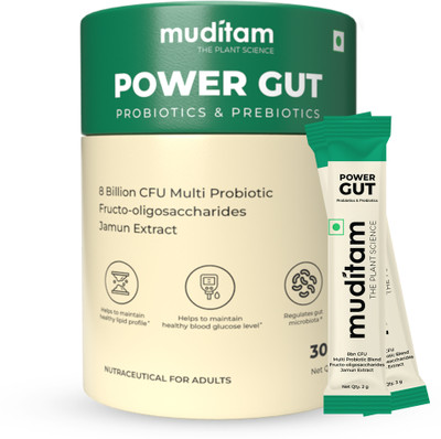 Muditam Ayurveda Power Gut - Prebiotics & Probiotics Supplement | 30 Sachet (Pack Of 1)(60 g)