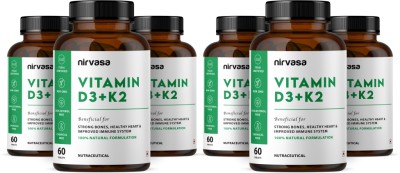 Nirvasa Vitamin D3 + K2 Tablets To Improve Immunity & Strong Bones(6 x 60 Capsules)