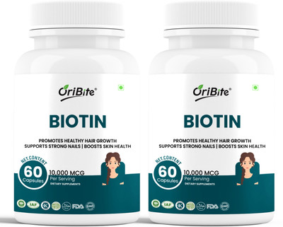 Oribite Biotin Capsules 10,000 mcg for Hair, Skin & Nails – 60 Veg Capsules(2 x 60 Capsules)