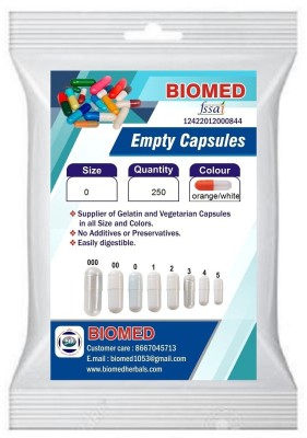 biomed Pharma raw materials Empty capsules Orange / White size 0(250 No)