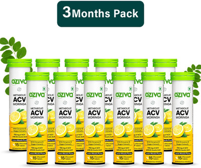 OZiva Apple Cider Vinegar Moringa (Lemon Masala) To Control Cravings, No Maltodextrin(12 x 15 Tablets)