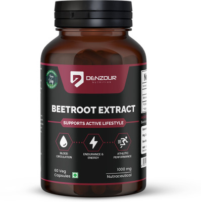 DENZOUR NUTRITION Beetroot Extract Capsules- 1000mg | Support Blood Circulation, strength & energy(60 No)