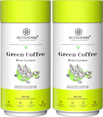 Nutriherbs Green Coffee Capsule | Weight Loss Supplement | Boosts Energy for Men & Women(2 x 90 Capsules)