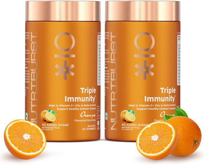 Nutriburst Triple Immunity Gummies with Vitamin C, Zinc & Amla(2 x 60 No)
