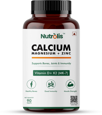 Nutrolis Calcium + Magnesium + Zinc + Vitamin D3 & K2 For Healthy Bones & Joints Health(90 Tablets)