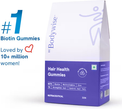 Bodywise 30 mcg Biotin Hair Gummies | 1 Month Pack | Strong Hair, Nails | No Added Sugar(30 Tablets)