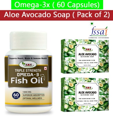 SKS BIOTECH Fish Oil 1300mg (60 capsule) with Alo Avocado Soap Combo(60 Capsules)