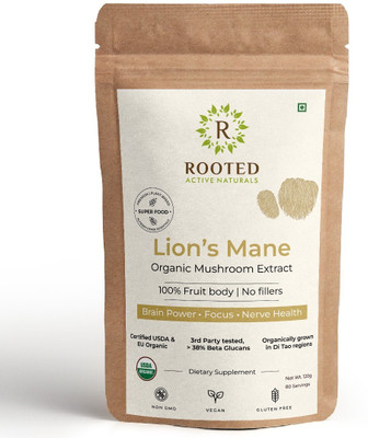 ROOTED Lions Mane mushroom Extract Powder (120 gm) | Memory, Brain & Nerve Health(120 g)