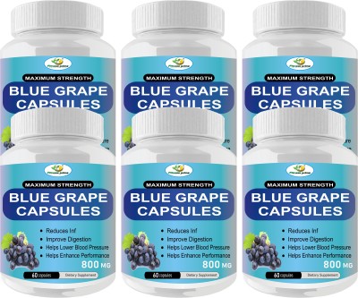 Fitness Prime Blue Grape Extract 800 mg Capsules for Overall Wellness & Healthy Skin(6 x 60 Capsules)