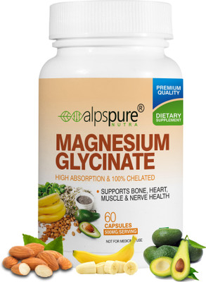 ALPSPURE Magnesium Glycinate 500 Mg Veg Capsules | High Absorption Magnesium Supplement(60 Capsules)