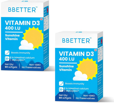 BBETTER Vitamin D3 400 IU for boosting immunity, healthy bones and strong muscle(2 x 60 Capsules)