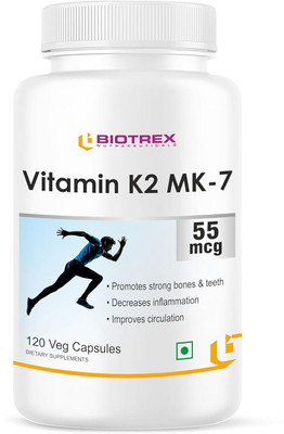 BIOTREX NUTRACEUTICALS Vitamin K2 as Mk-7 55mcg | Supports Bone Health | Promotes Heart Health |(120 Capsules)