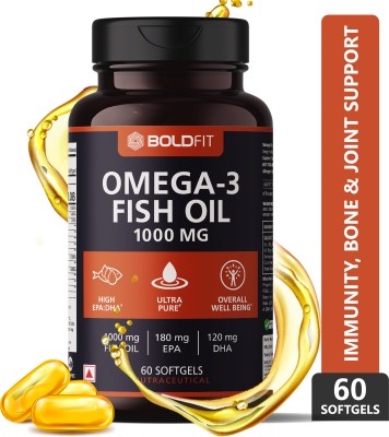 BOLDFIT Fish Oil Capsules Omega 3 For Men Women Omega 3 Fish Oil 1000 mg Fatty Acids(60 Capsules)