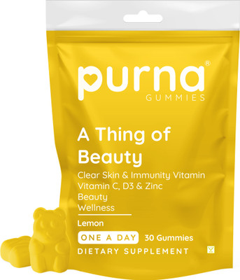 Purna Gummies Vitamin C Lemon & Zinc for Adults & Kids, Immunity Boost, Skincare, Veg Gummy(30 No)