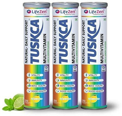 Lifezen Multivitamin-Immunity-stay active-20 Effervescent tab-Lime & Lemon- Pack of 3(3 x 333.33 mg)